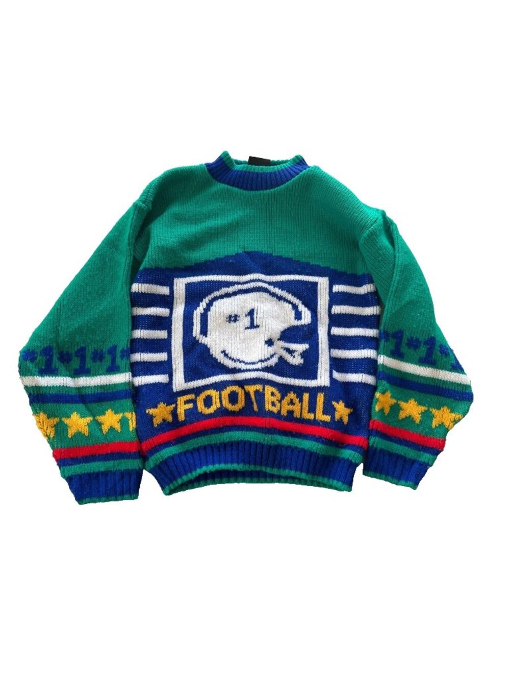 Electric Kids Vintage Football Sweater Green Blue Size 7 Made In USA